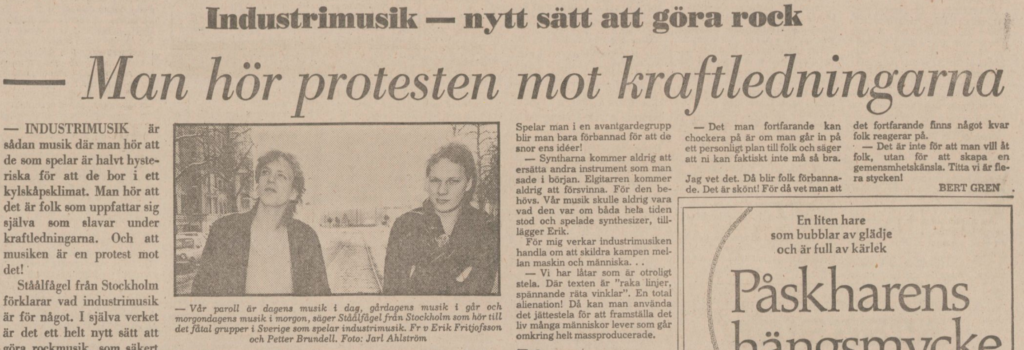 Ståålfågel intervjuas om industrimusik i GP 1980-02-24.